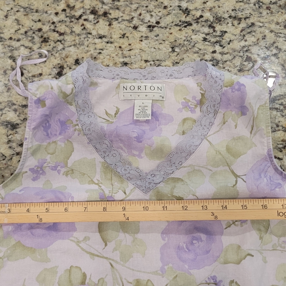 Linen, Floral Lavender Sleeveless Top And  Matching Pants, Norton Studio, Lace - Picture 8 of 10